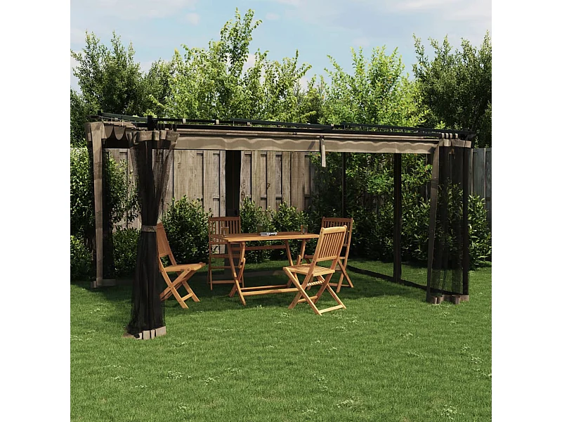 Tonnelle avec parois en filet taupe 4x3 m acier