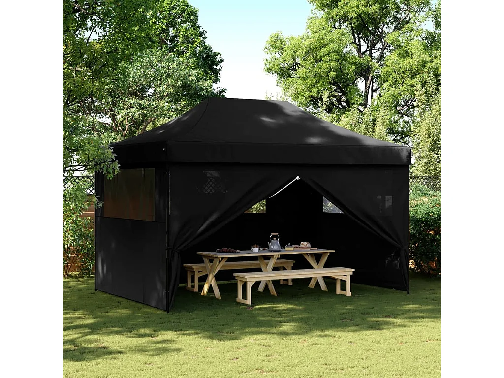 Tente de réception pliable escamotable 4 parois latérales noir