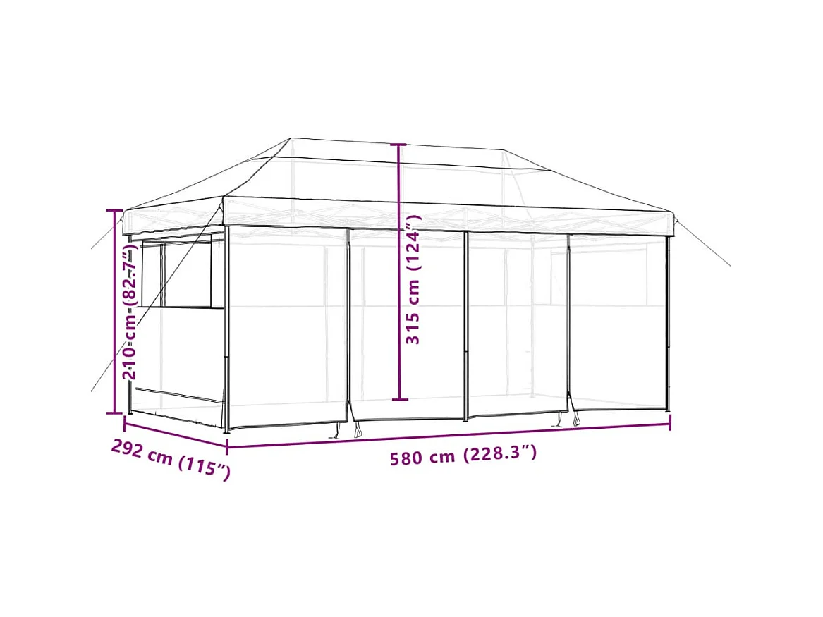 Tente de réception pliable escamotable avec 4 parois latérales