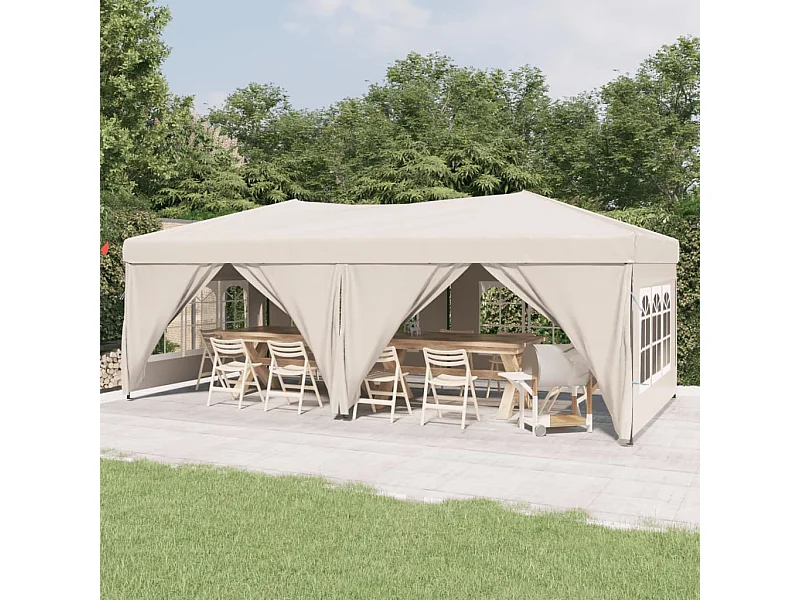 Tenda per Feste Pieghevole con Pareti Laterali Crema 3x6 m