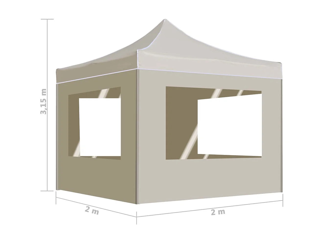 Gazebo Professionale Pieghevole Alluminio con Pareti 2x2m Crema