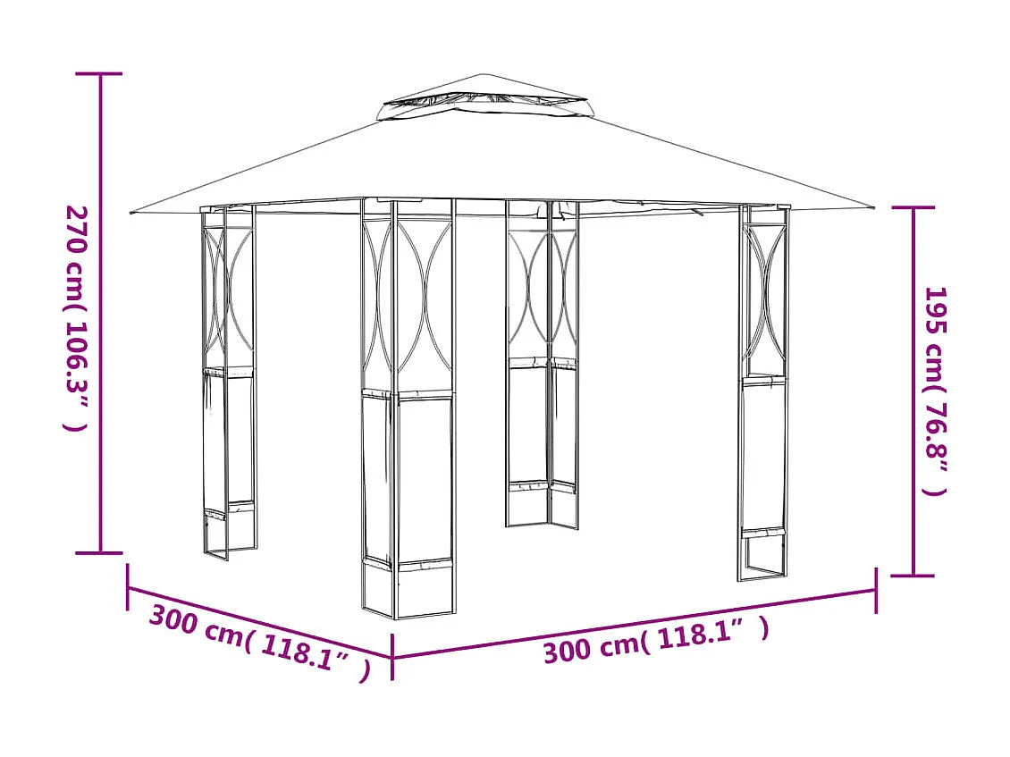 Gazebo com telhado 300x300x270 cm aço antracite