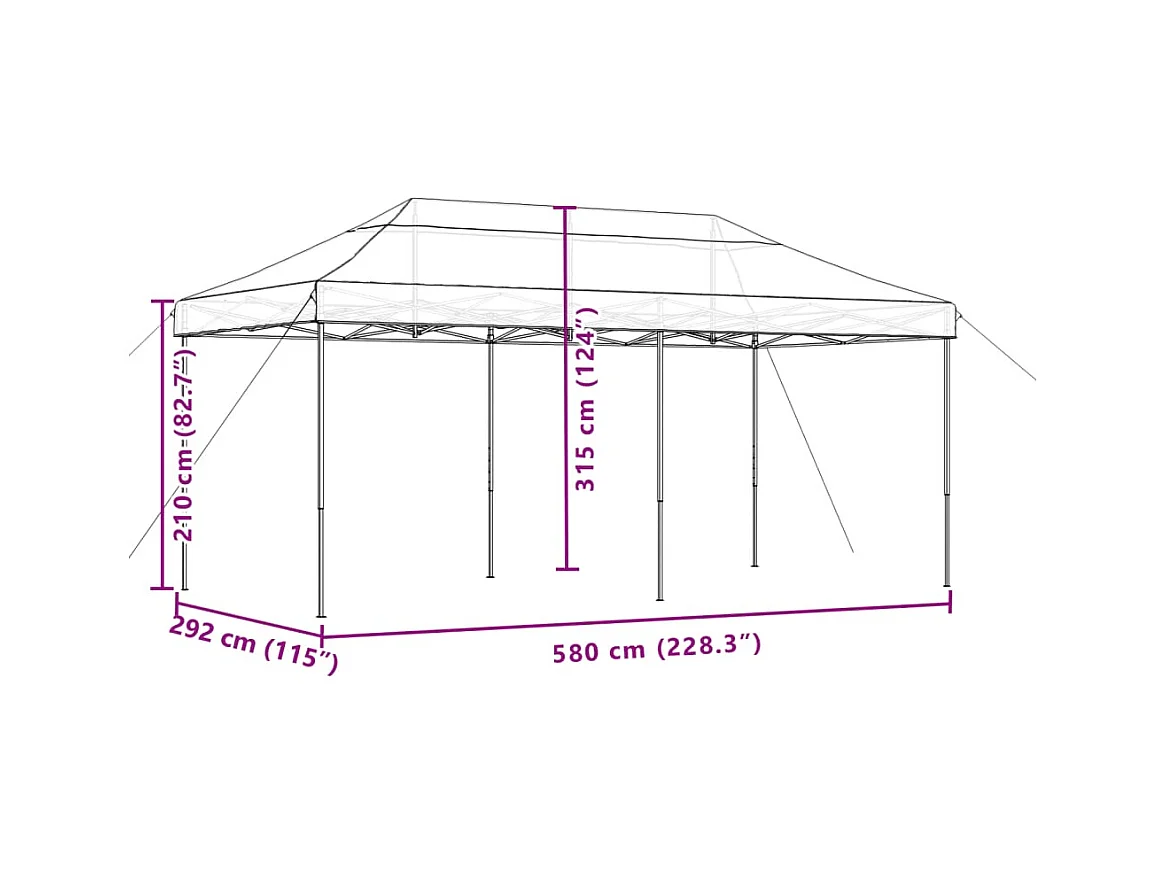Tente de réception pliable escamotable marron 580x292x315 cm