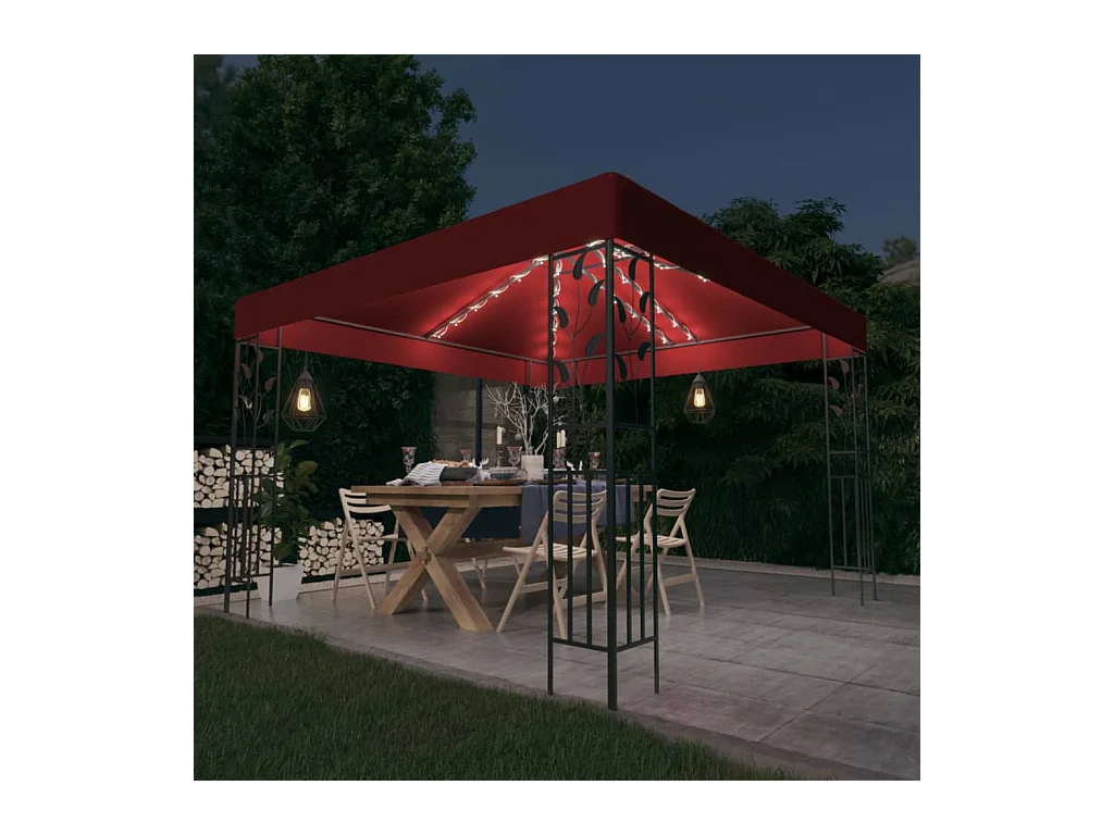 Prieel met LED-lichtslinger 3x3 m wijnrood