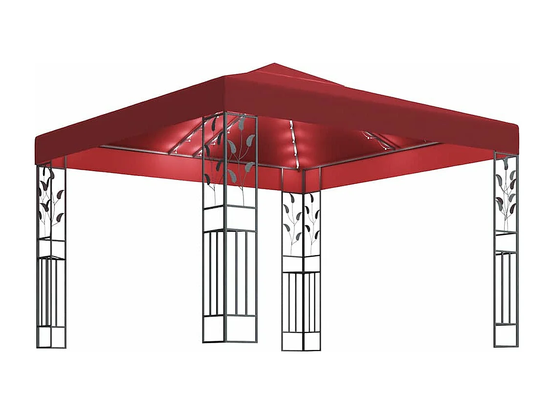 Tonnelle avec guirlande lumineuse à LED 3x3 m Bordeaux
