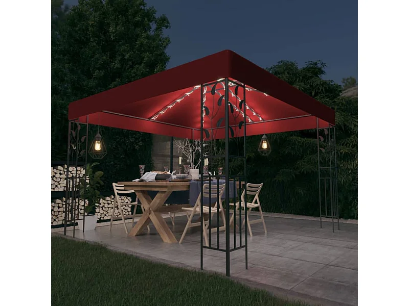 Tonnelle avec guirlande lumineuse à LED 3x3 m Bordeaux