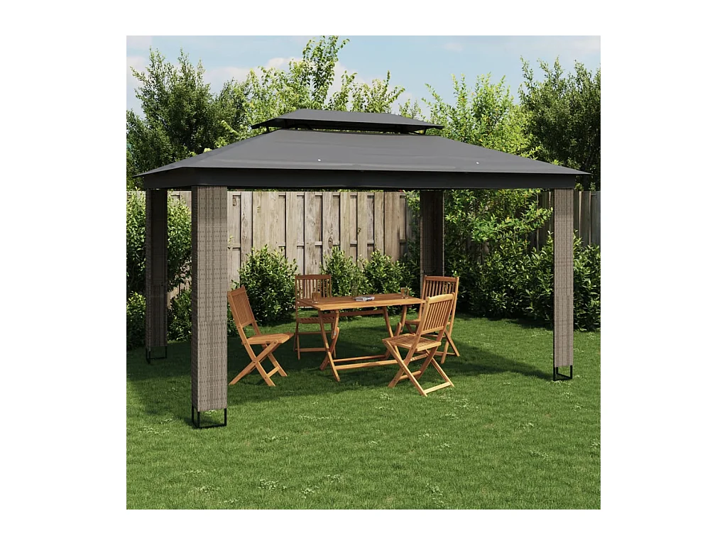 Pavillon mit Doppeldach Anthrazit 3,94x2,96 m Stahl