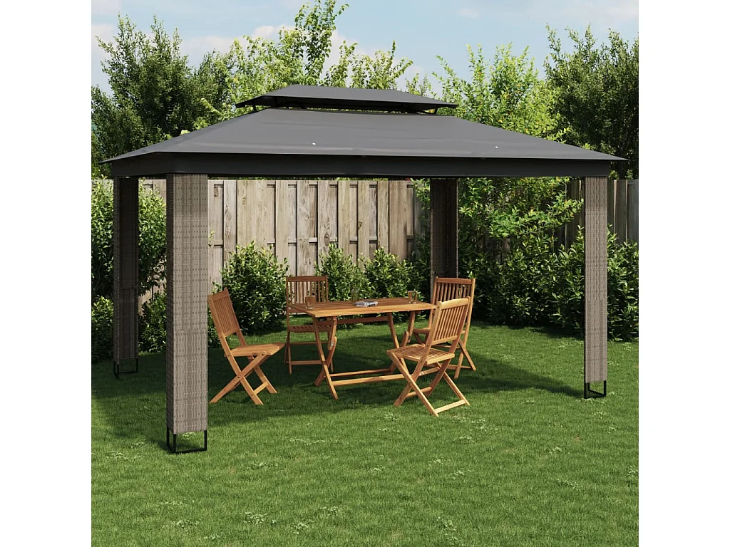Tonnelle à double toit anthracite 3,94x2,96 m acier