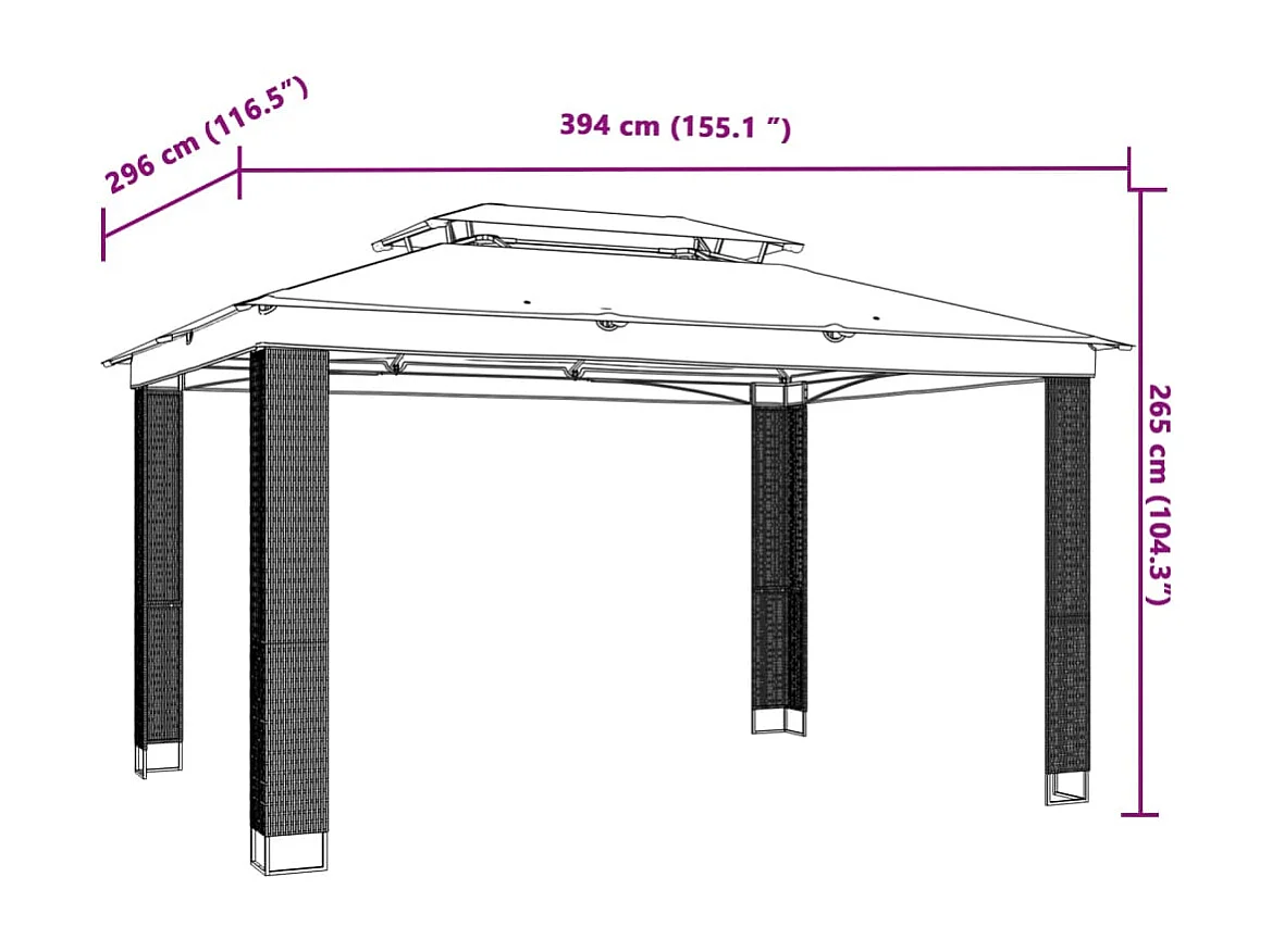 Tonnelle à double toit anthracite 3,94x2,96 m acier