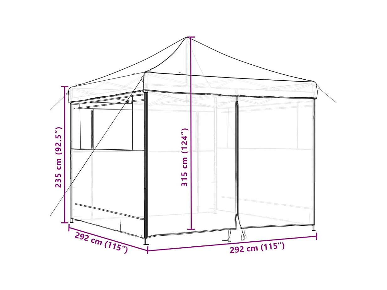 Tente de réception pliable escamotable avec 4 parois latérales