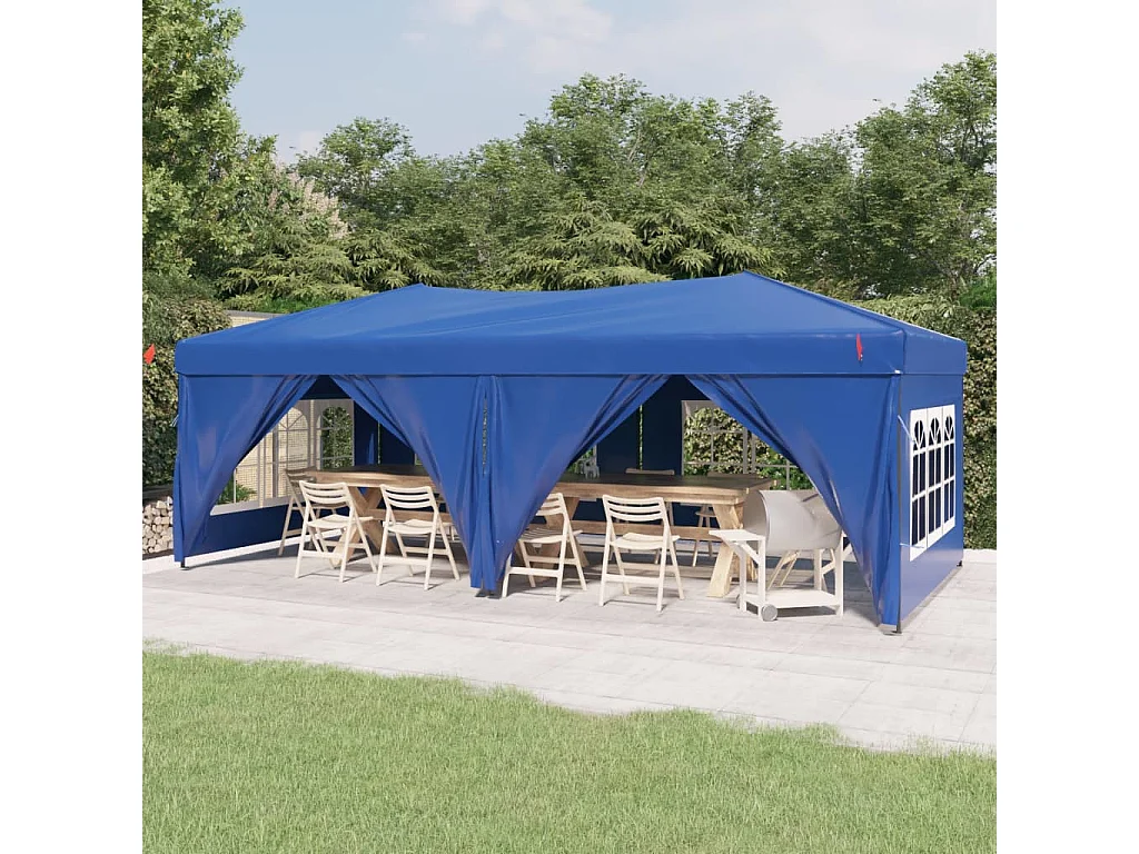 Tente de réception pliable avec parois Bleu 3x6 m