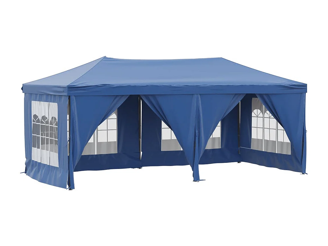 Tente de réception pliable avec parois Bleu 3x6 m