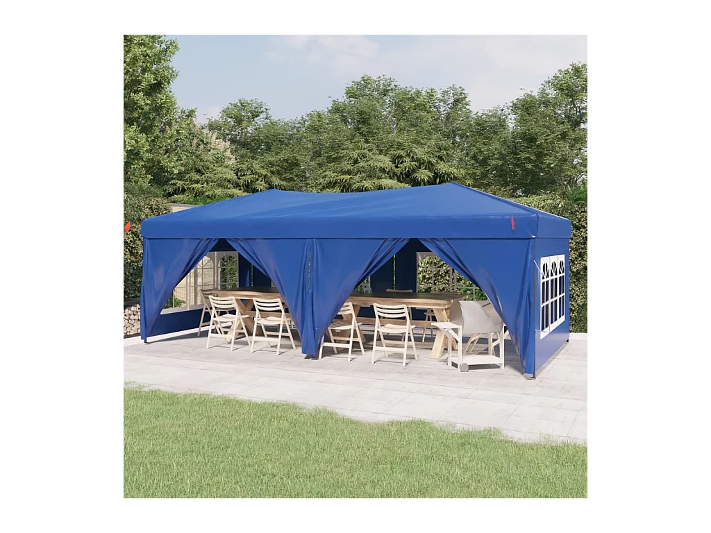 Tente de réception pliable avec parois Bleu 3x6 m