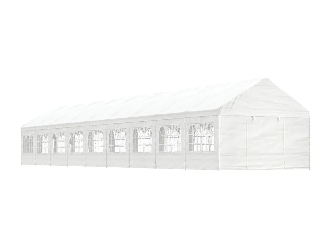 Cenador con techo polietileno blanco 20,07x4,08x3,22 m