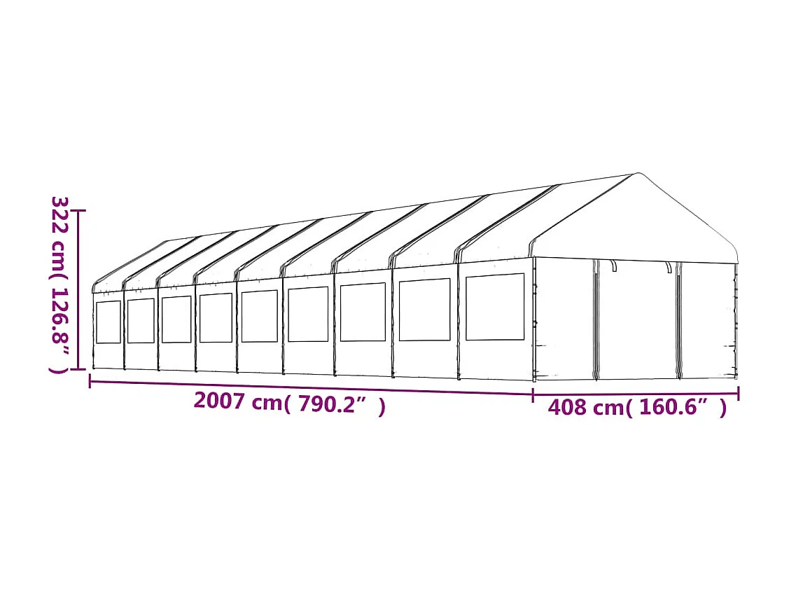 Belvédère avec toit blanc 20,07x4,08x3,22 m polyéthylène