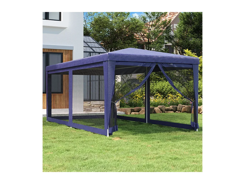 Partytent met 6 mesh zijwanden 3x6 m HDPE blauw