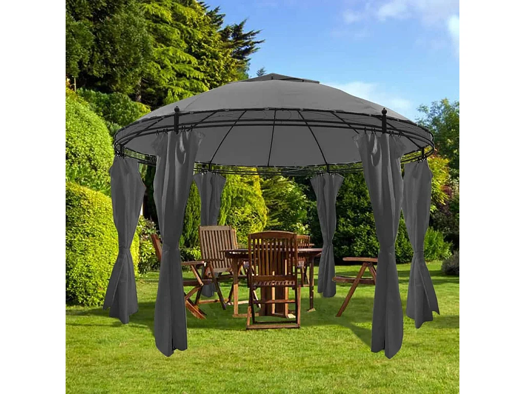 Belvédère avec rideaux Rond 3,5 x 2,7 m Anthracite