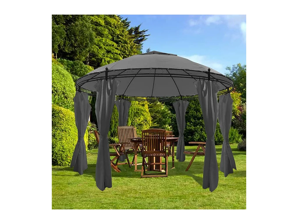 Prieel met gordijnen rond 3,5x2,7 m antracietkleurig