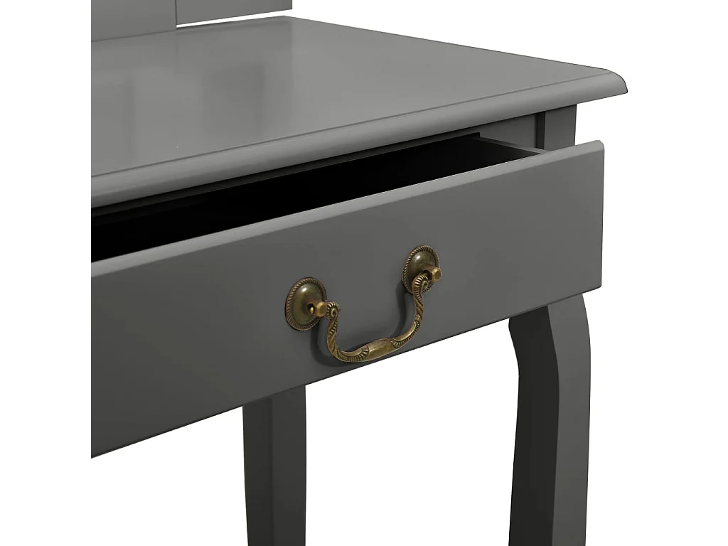 Coiffeuse et tabouret Gris 65x36x128 cm Bois de paulownia MDF