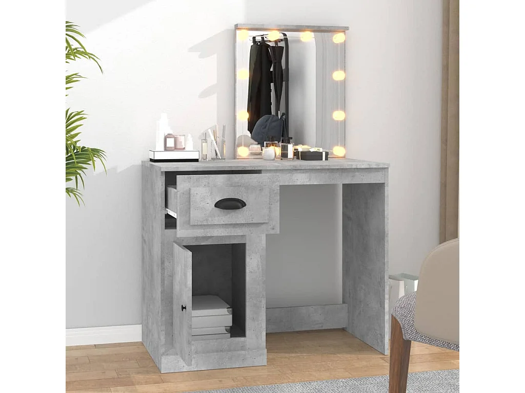 Toucador com LED cinza concreto 90x50x132,5 cm madeira projetada