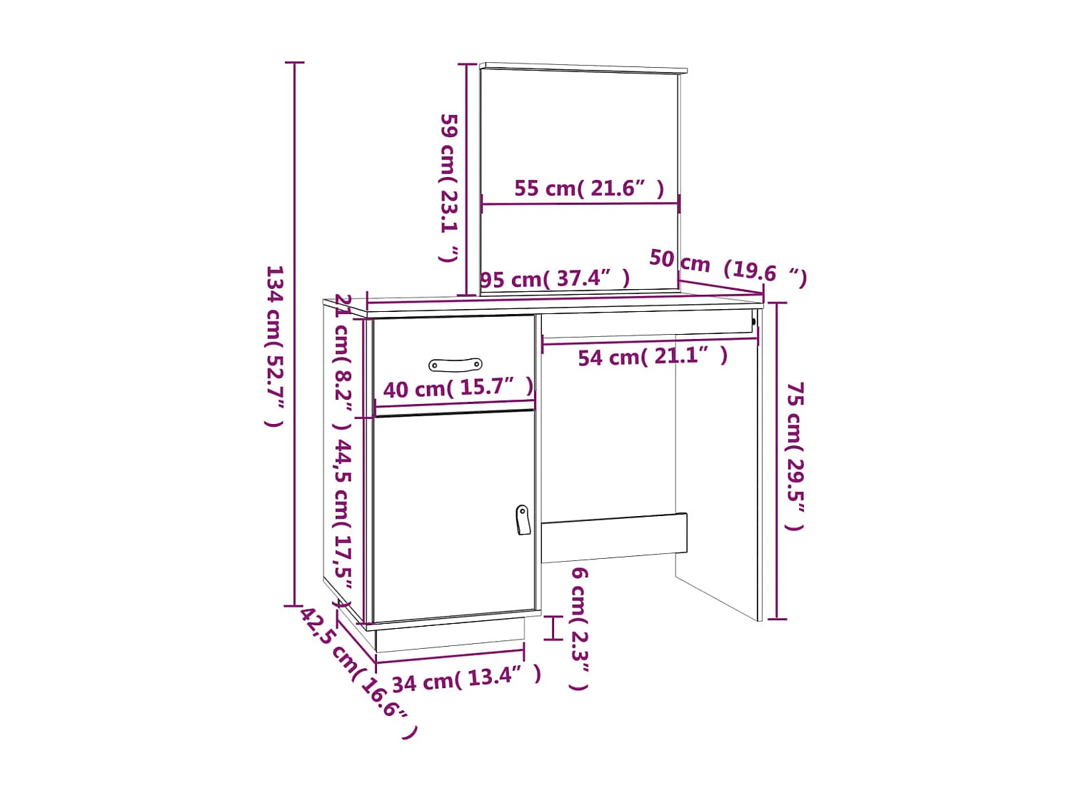Coiffeuse Marron miel 95x50x134 cm Bois de pin massif