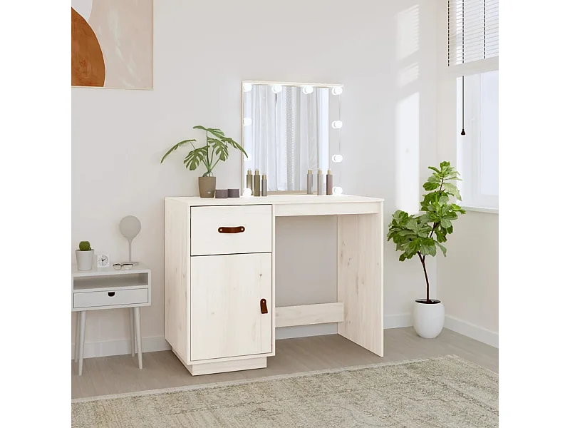 Tocador con LED Blanco 95x50x133,5 cm Madera maciza de pino