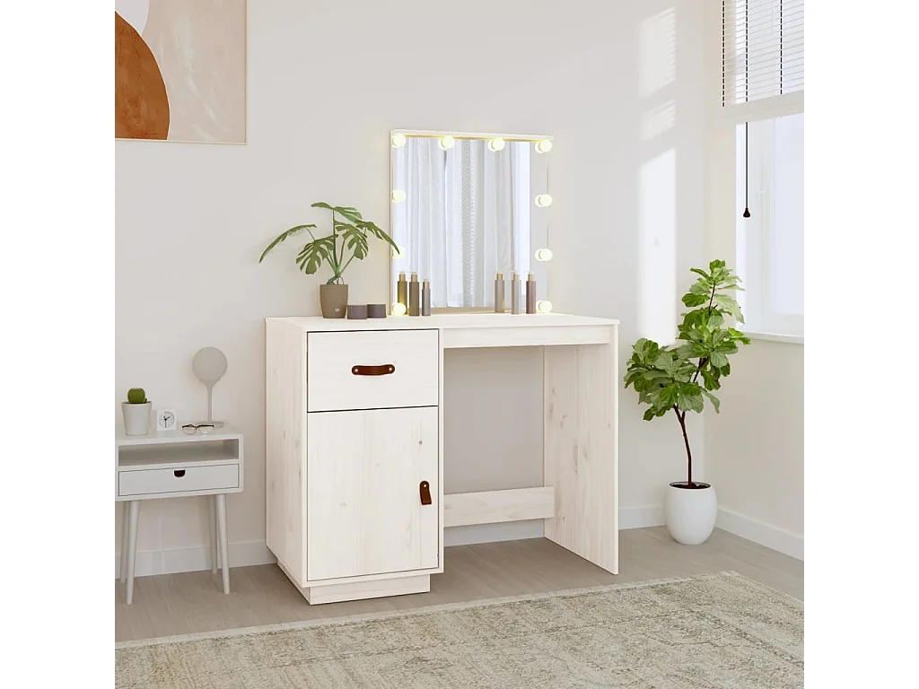 Coiffeuse avec LED Blanc 95x50x133,5 cm Bois de pin massif