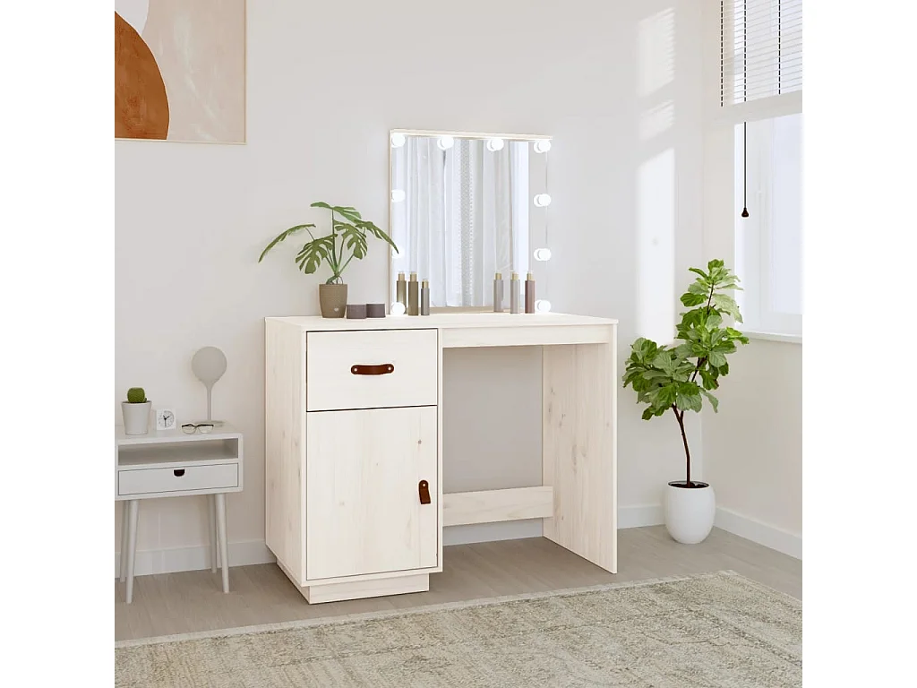 Toeletta con LED Bianco 95x50x133,5 cm Legno di pino massiccio