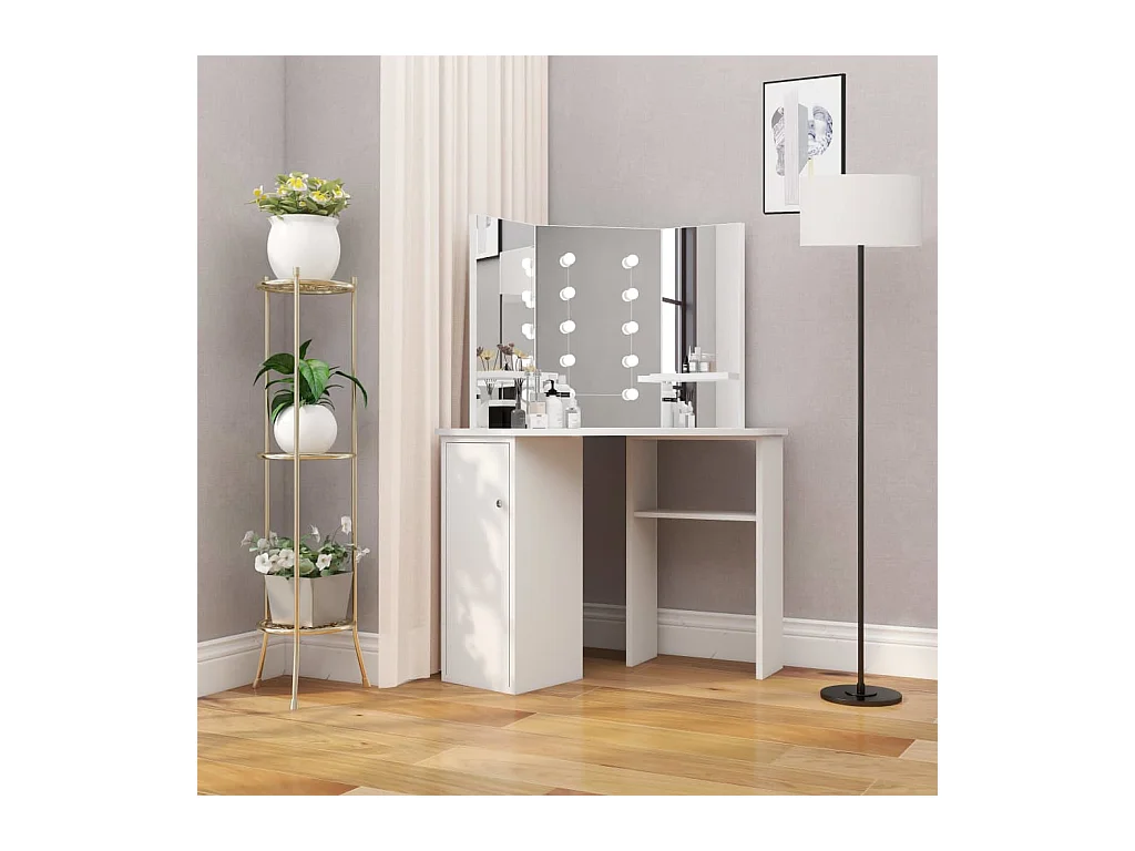 Coiffeuse d'angle table de maquillage lumière LED Blanc clair