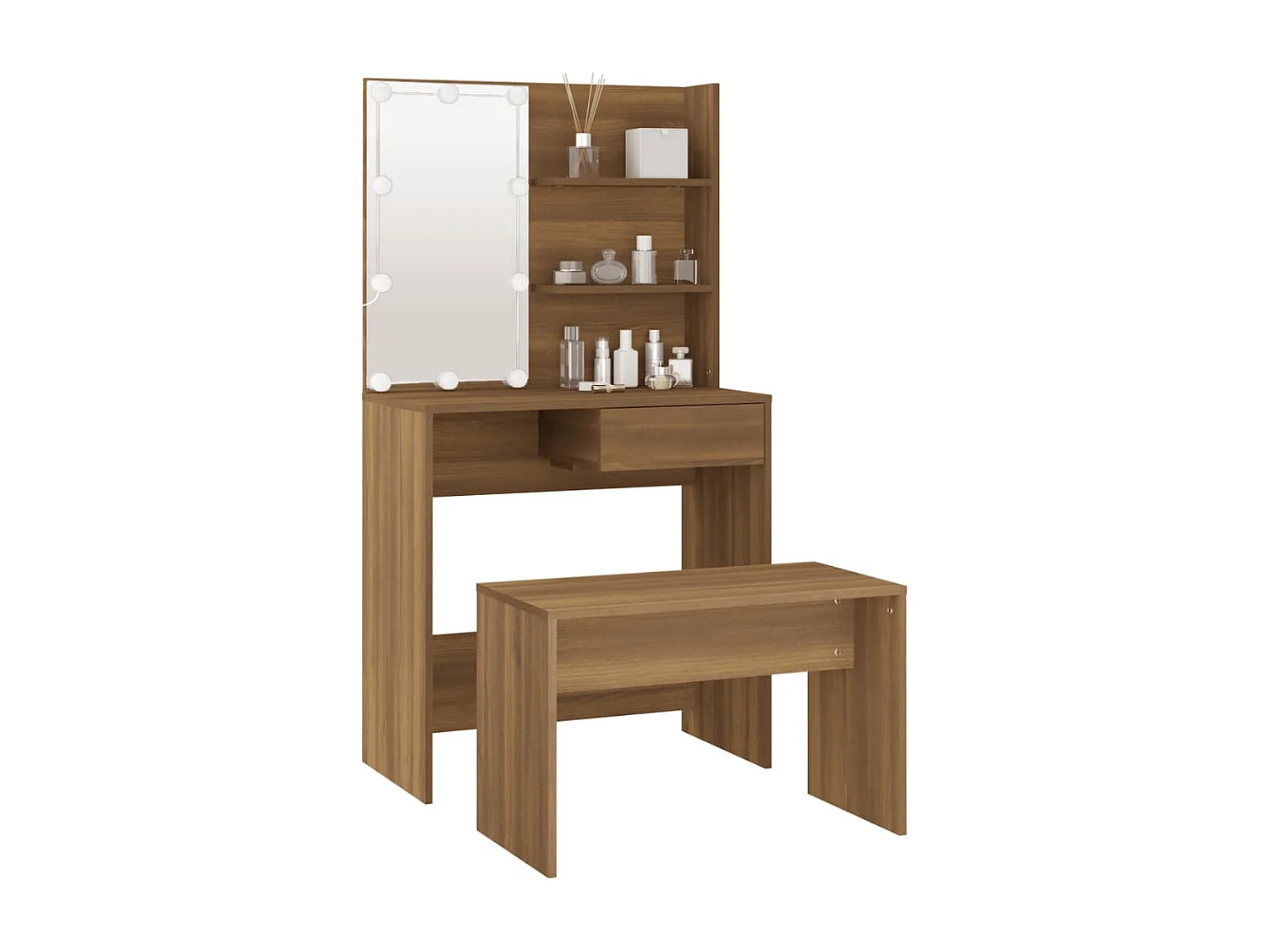 Ensemble de coiffeuse avec LED Chêne marron Bois d'ingénierie