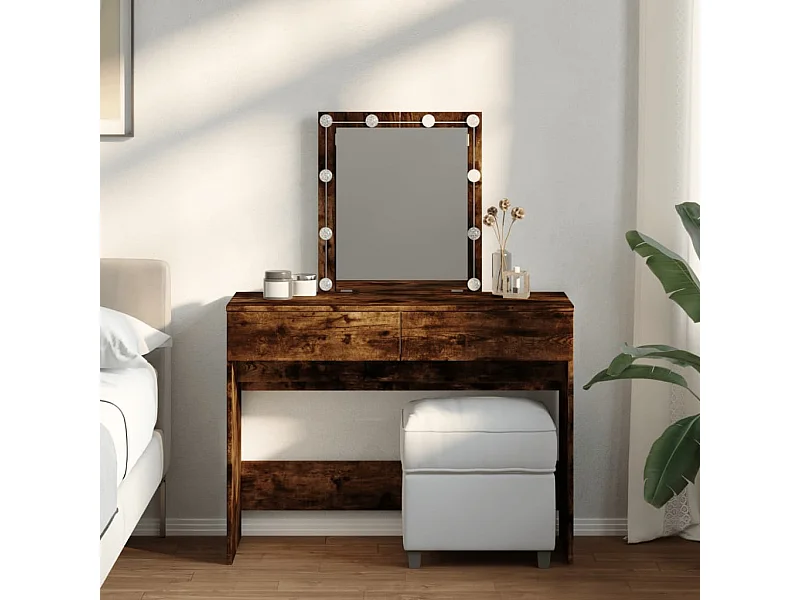 Coiffeuse avec LED chêne fumé 100x40x130 cm