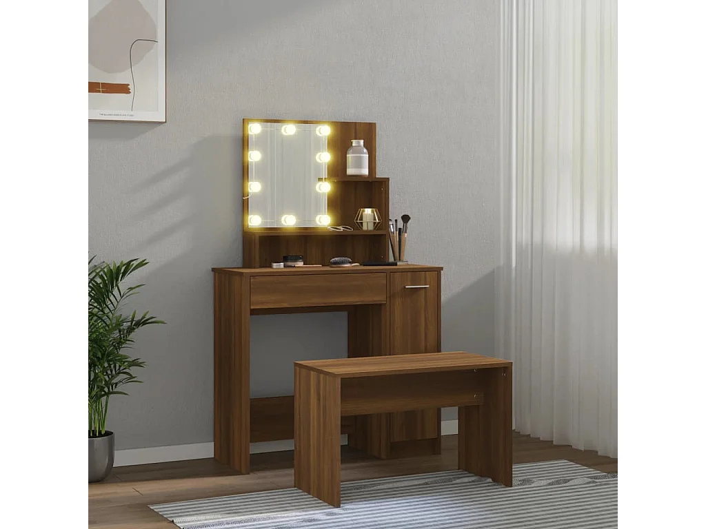 Ensemble de coiffeuse avec LED Chêne marron Bois d'ingénierie