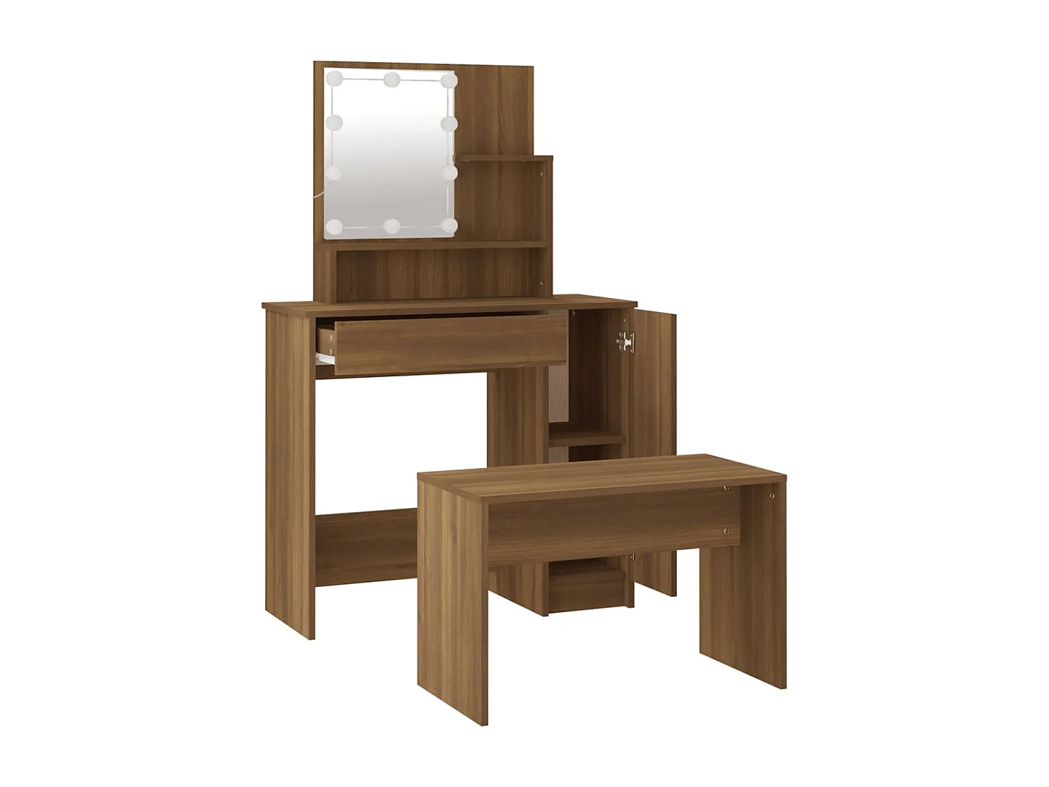 Ensemble de coiffeuse avec LED Chêne marron Bois d'ingénierie