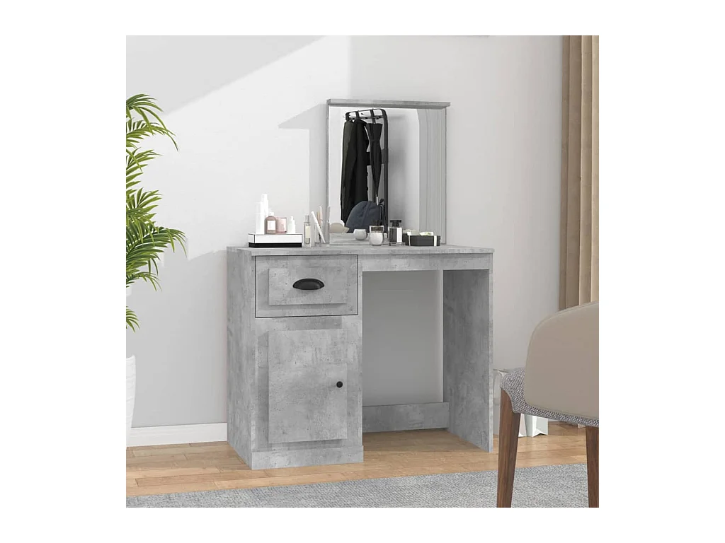 Betongrauer Schminktisch und Spiegel, 90 x 50 x 132,5 cm, Holzwerkstoff