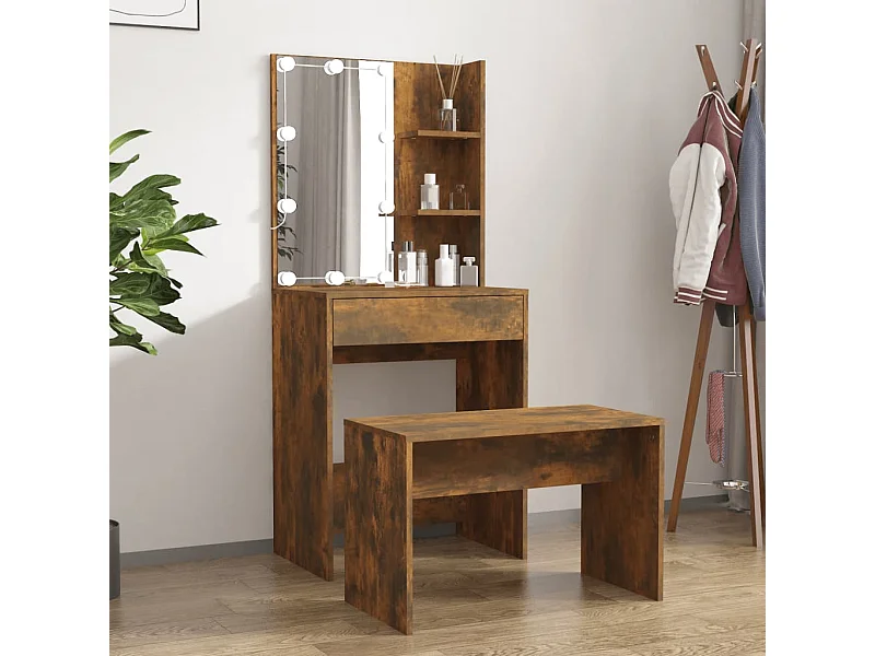 Ensemble de coiffeuse avec LED Chêne fumé Bois d'ingénierie