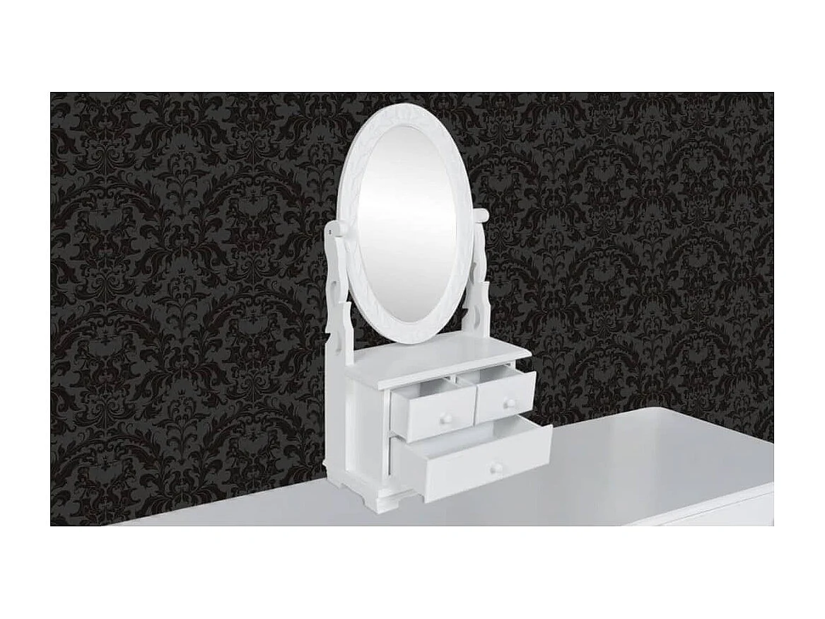Coiffeuse avec miroir pivotant ovale MDF
