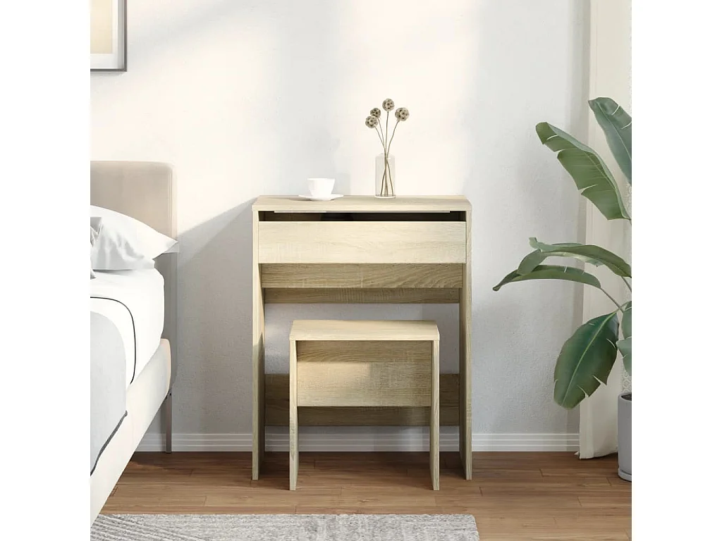 Coiffeuse et tabouret chêne sonoma 60x40x113,5 cm