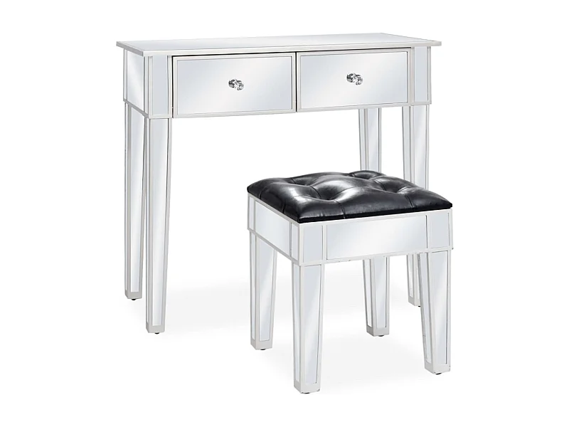 Coiffeuse miroir avec tabouret MDF et verre