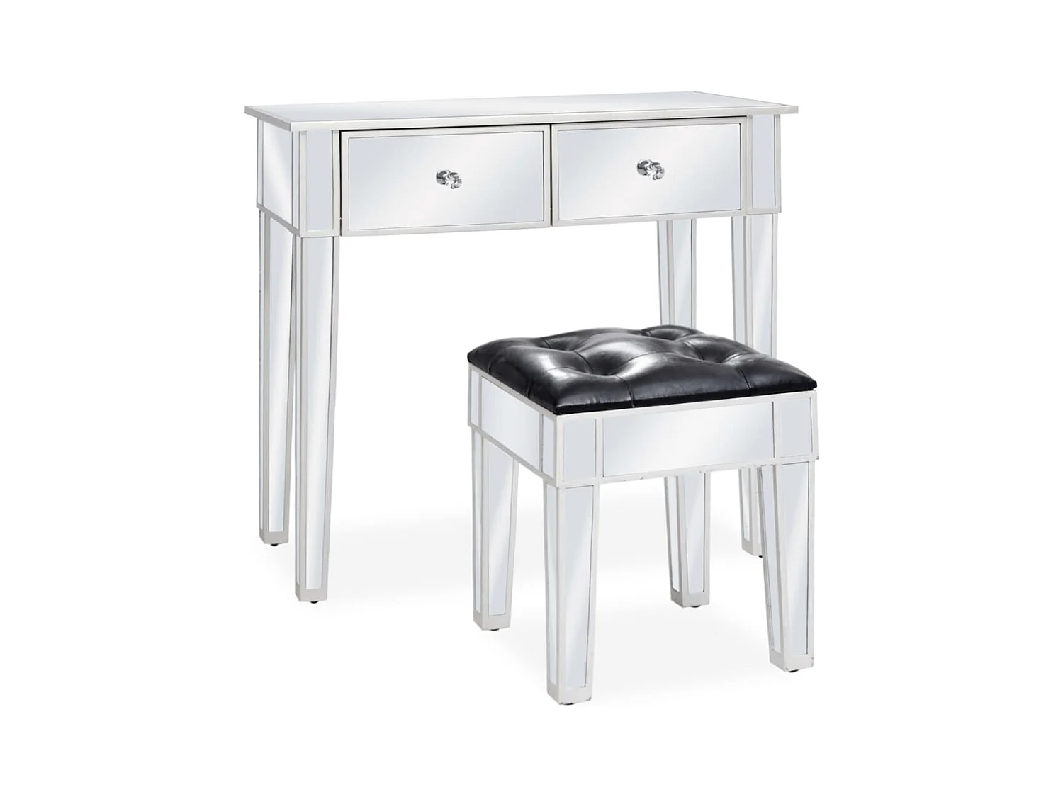 Spiegel-Schminktisch mit MDF- und Glashocker