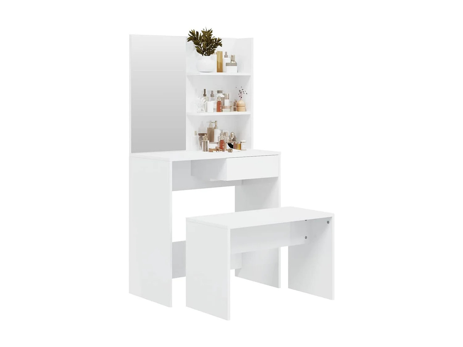 Conjunto de penteadeira branco brilhante 74,5x40x141 cm