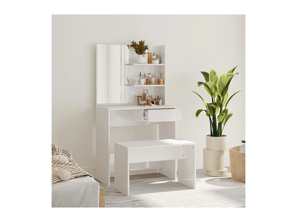Ensemble de coiffeuse Blanc brillant 74,5x40x141 cm
