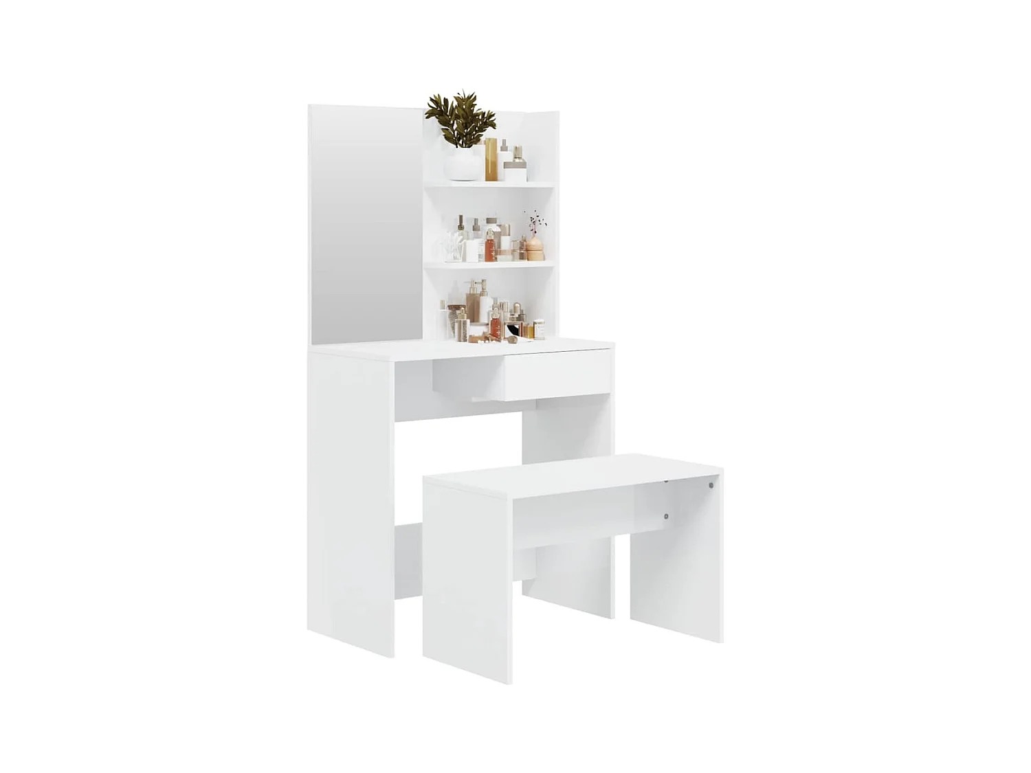 Ensemble de coiffeuse Blanc brillant 74,5x40x141 cm