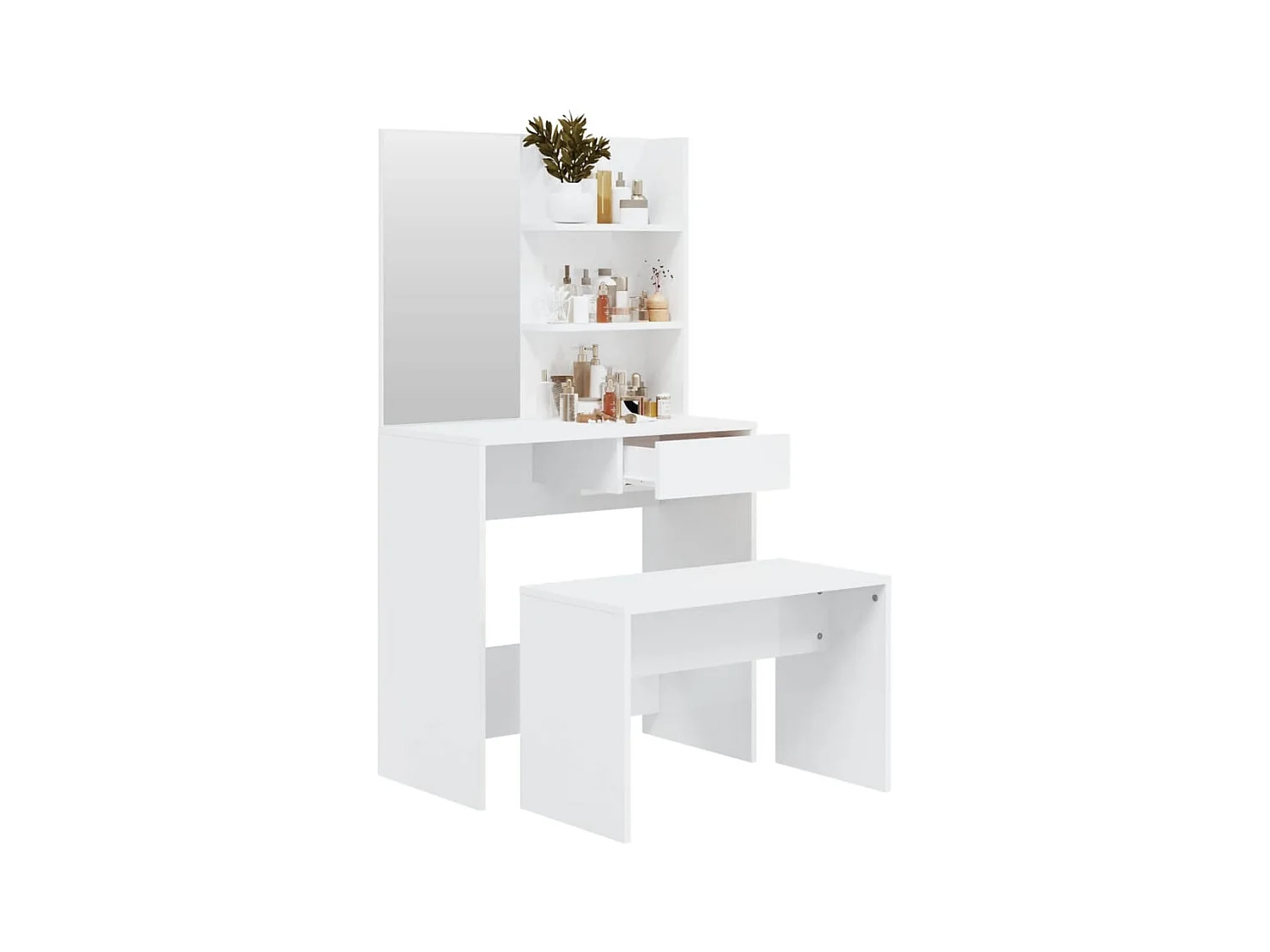 Ensemble de coiffeuse Blanc brillant 74,5x40x141 cm