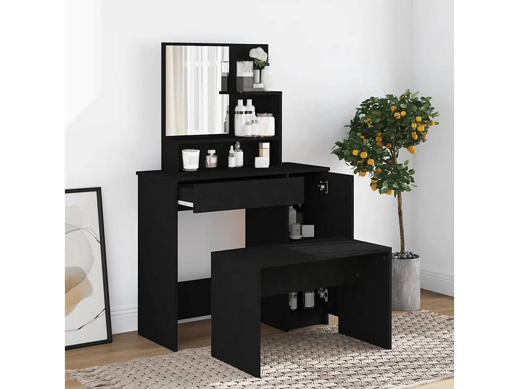 Coiffeuse avec miroir noir 86,5x35x136 cm