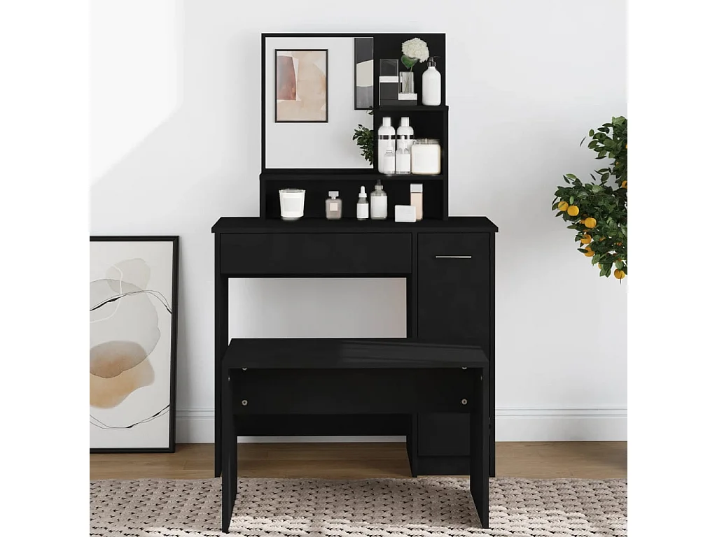 Coiffeuse avec miroir noir 86,5x35x136 cm