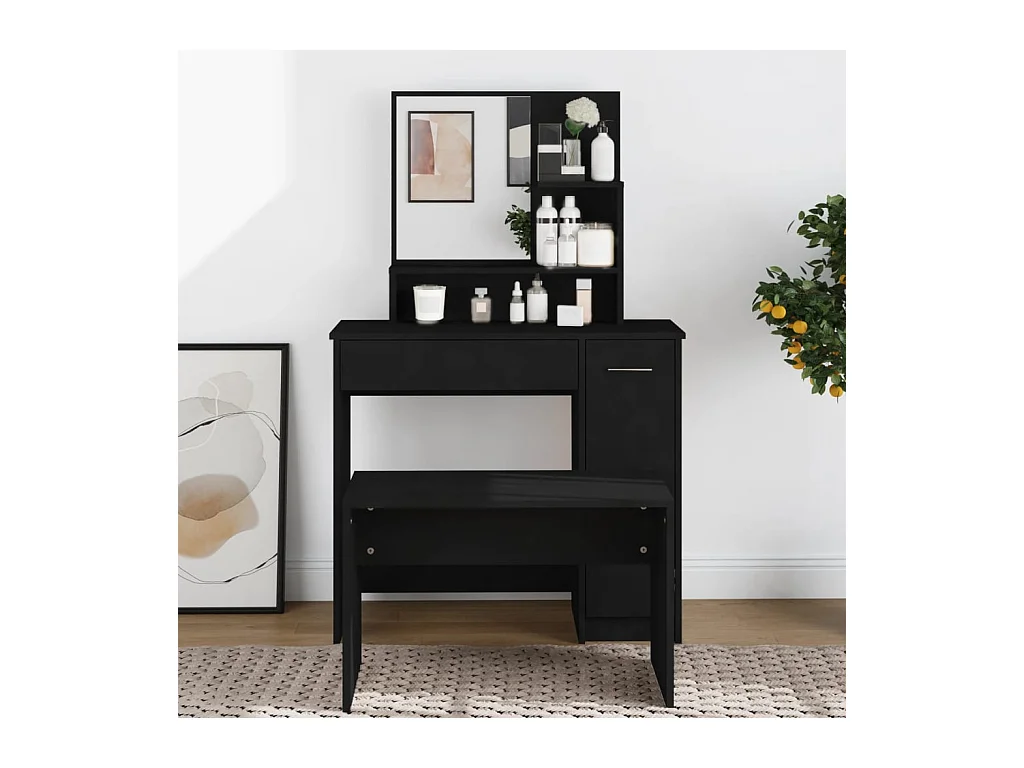 Coiffeuse avec miroir noir 86,5x35x136 cm