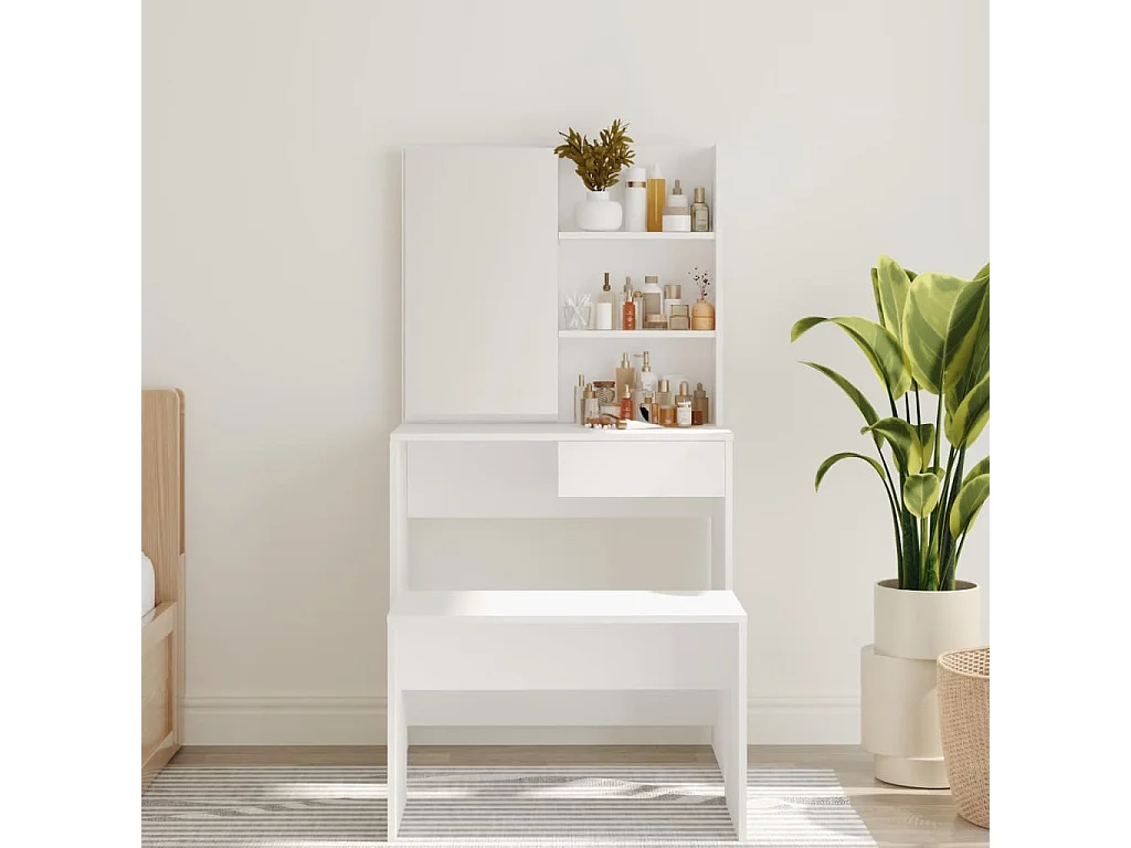 Toilette con specchio bianco 74,5x40x141 cm