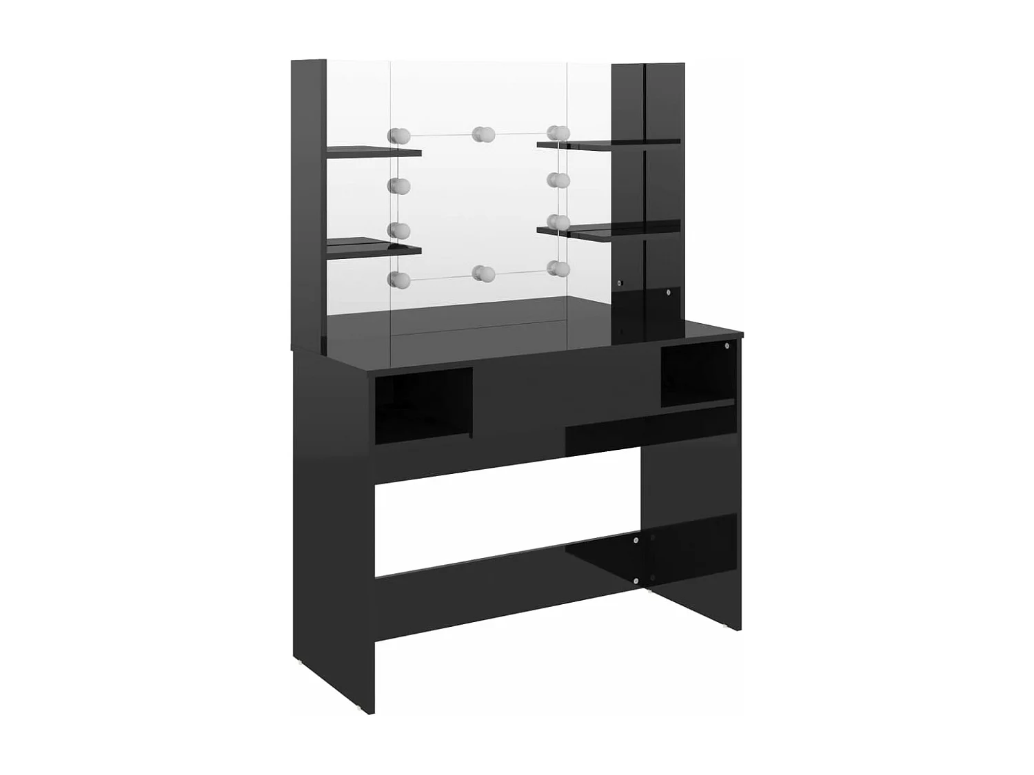 Table de maquillage avec éclairage LED MDF Noir brillant