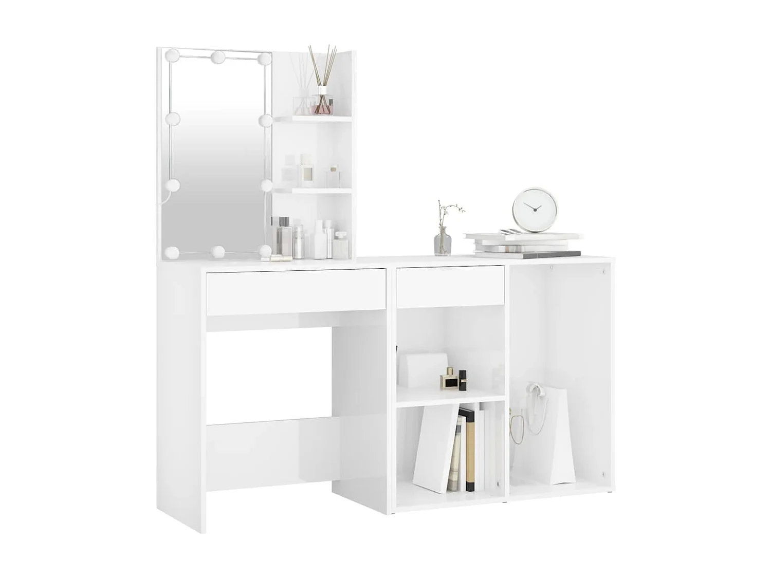 Coiffeuse à LED avec armoire Blanc brillant Bois d'ingénierie