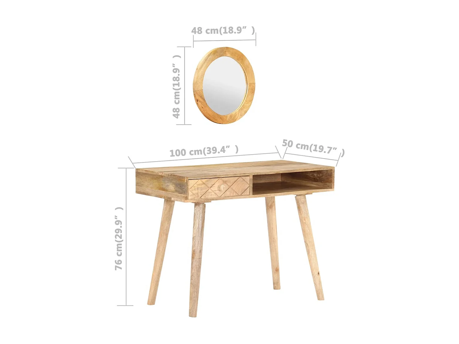 Toeletta 100x50x76 cm Legno massello di mango